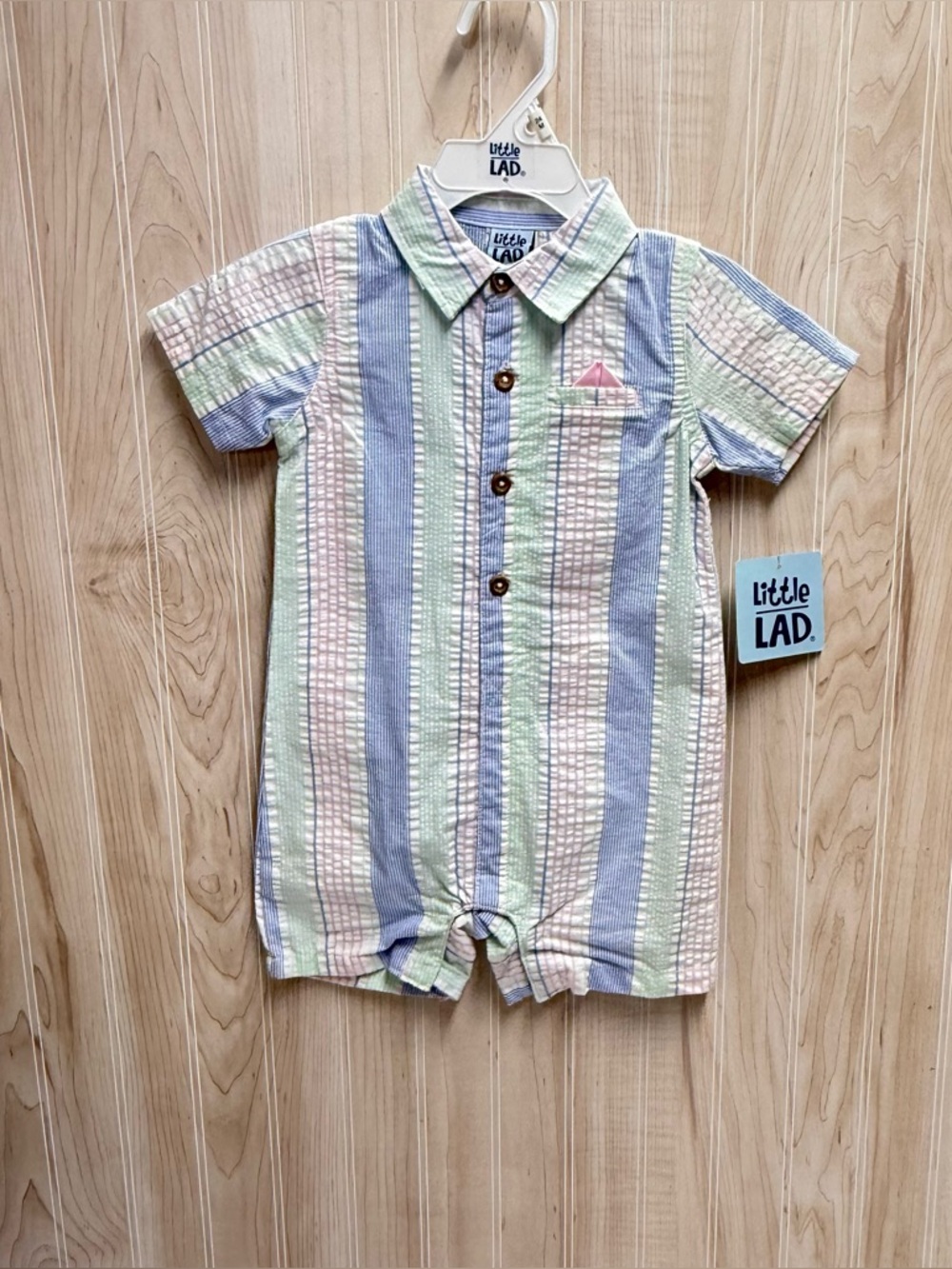 Little LAD. Striped Pastel Button Romper